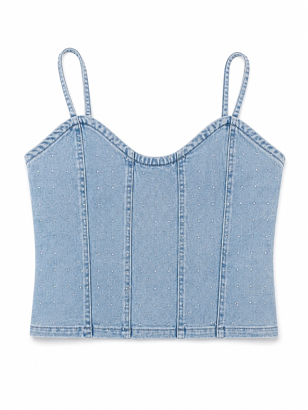 Light Wash Denim Cami Top with Rhinestone Detail